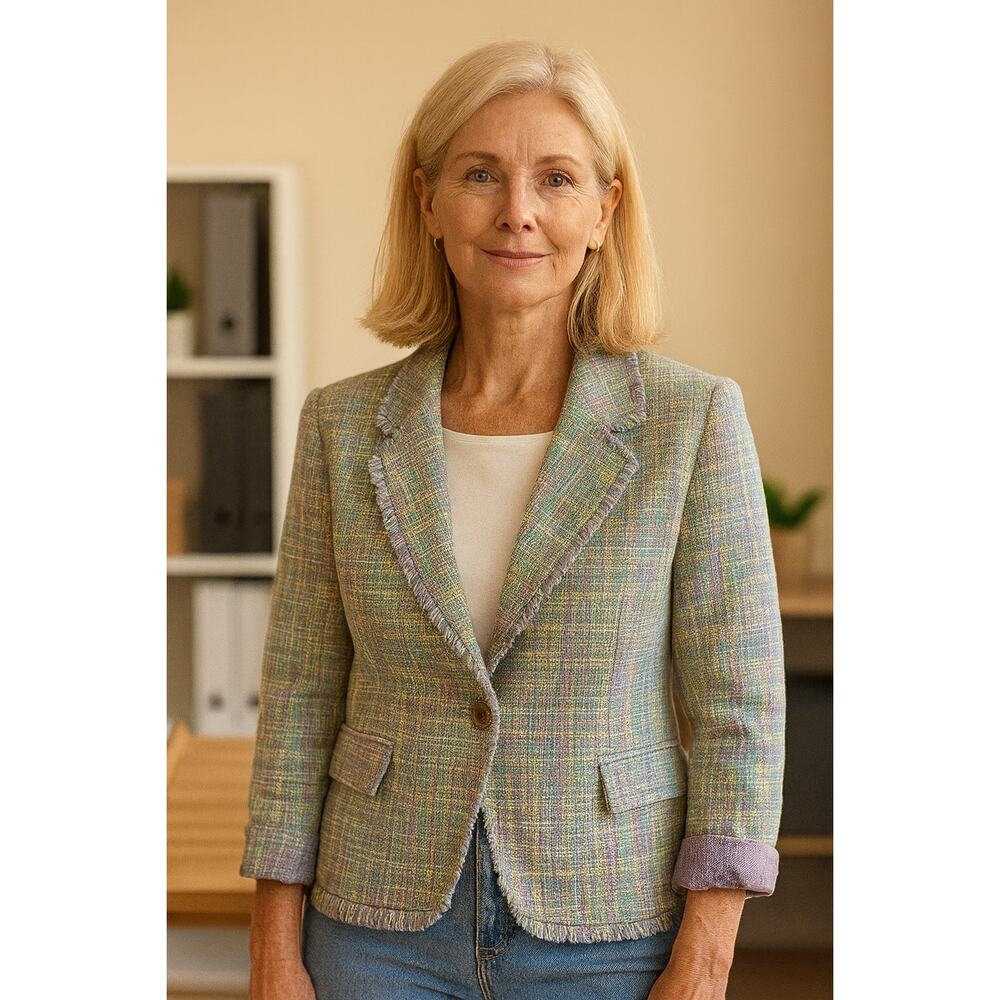 Notches Pastel Patchwork Raw Hem Button Up Small Quirky Retro Vintage Blazer